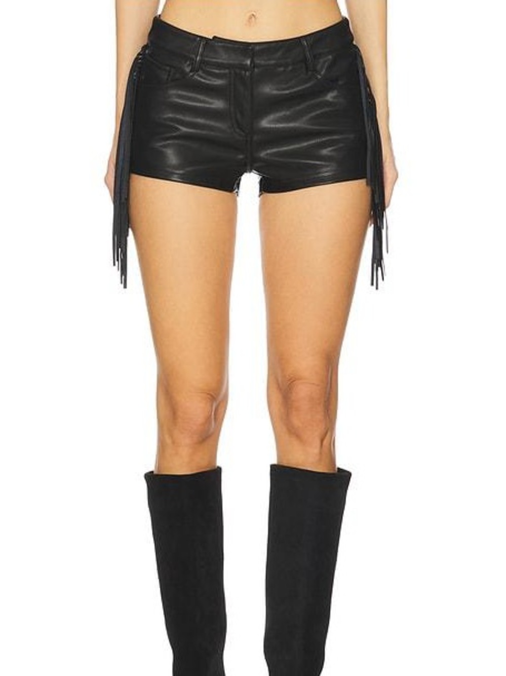 Revolve Superdown Karina Black Faux Leather Fringe Shorts size XS
